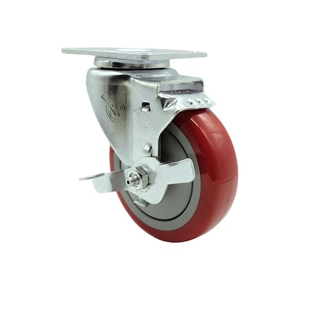 Service Caster Hatco 413042600400 4'' Replacement Caster with Brake HAT-SCC-20S414-PPUB-RED-TLB